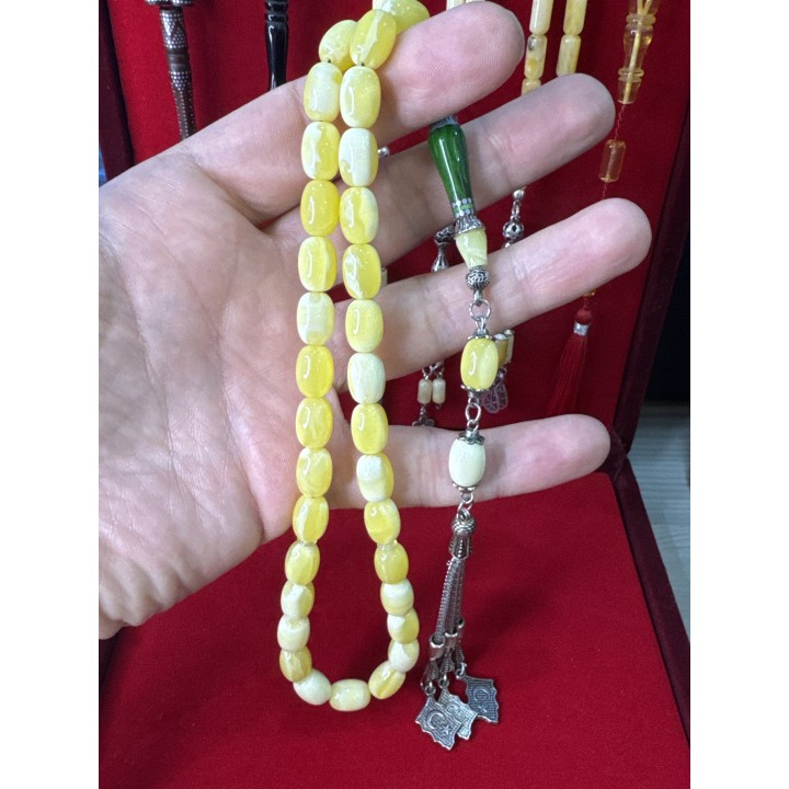 nakkaş-imame-sıkma-kehribar-tesbih-tespih-alpaka-püsküllü-püskül-limoni-sarı-osmanlı-benzetme-beyrut-damla