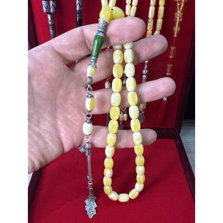 nakkaş-imame-sıkma-kehribar-tesbih-tespih-alpaka-püsküllü-püskül-limoni-sarı-osmanlı-benzetme-beyrut-damla