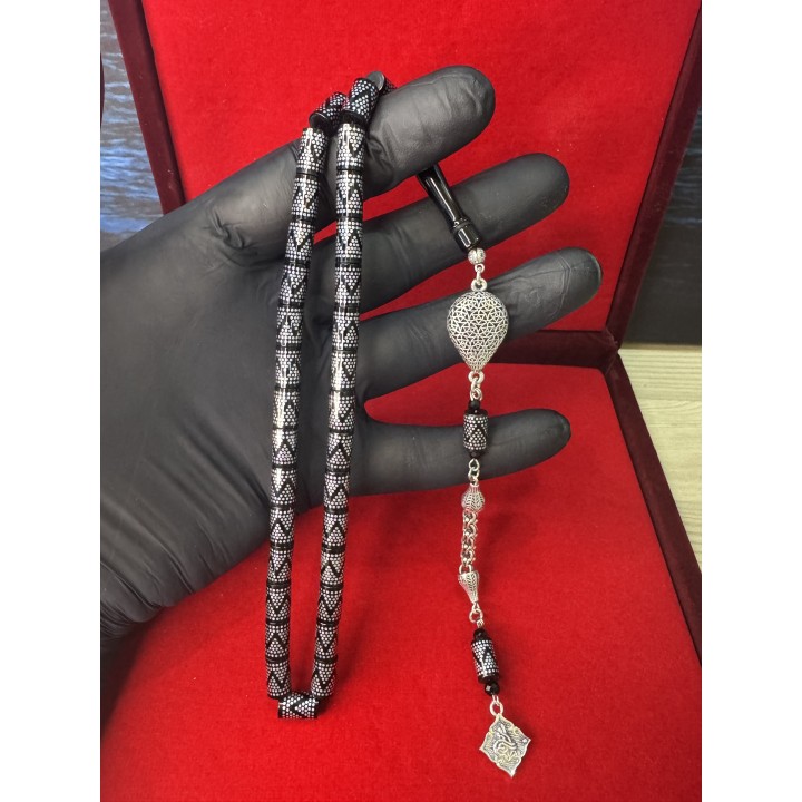 gümüş-çakım-piramit-kuka-püskül-tasbih-çakımlı-püsküllü-ateş-kehribar