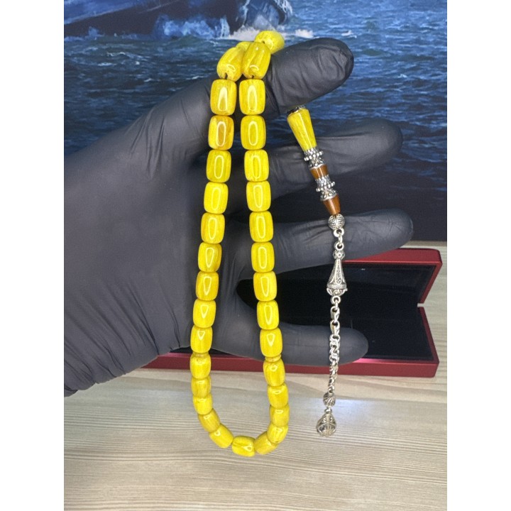 nakkaş-imame-sıkma-kehribar-tesbih-tespih-alpaka-püsküllü-püskül-limoni-sarı-osmanlı-benzetme