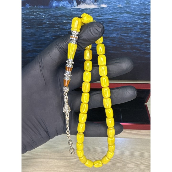 nakkaş-imame-sıkma-kehribar-tesbih-tespih-alpaka-püsküllü-püskül-limoni-sarı-osmanlı-benzetme